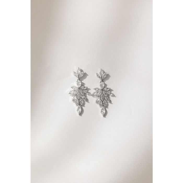 Milena bridal long earrings with leaf rhinestone