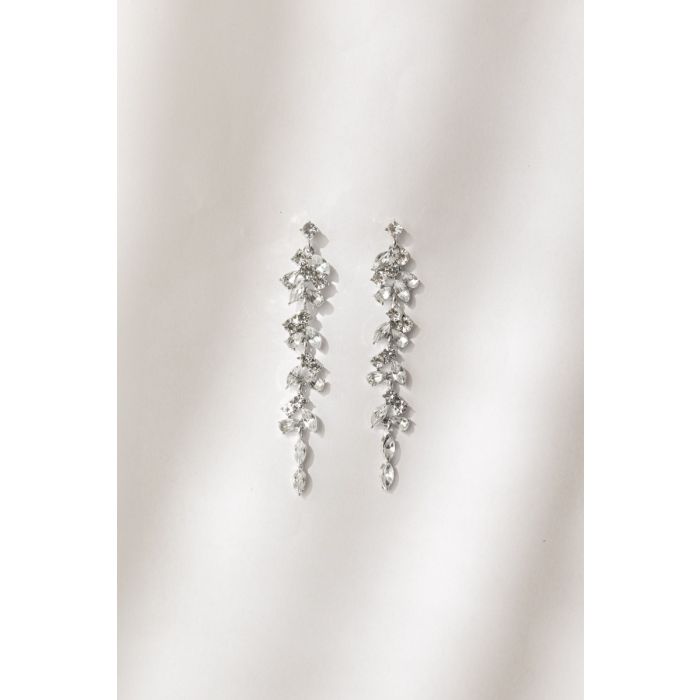 Serafina bridal long earrings with leaf rhinestone
