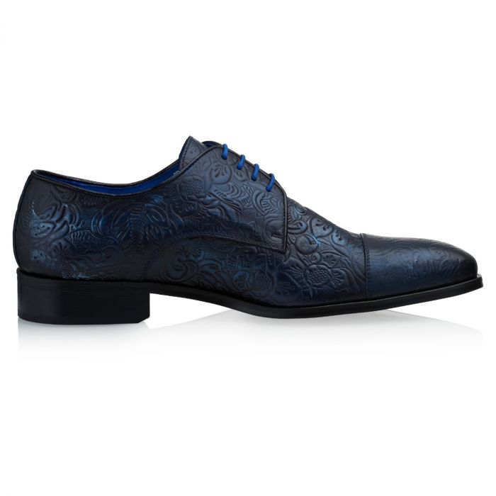 Dwight Floral Calf Leather- Dark Blue