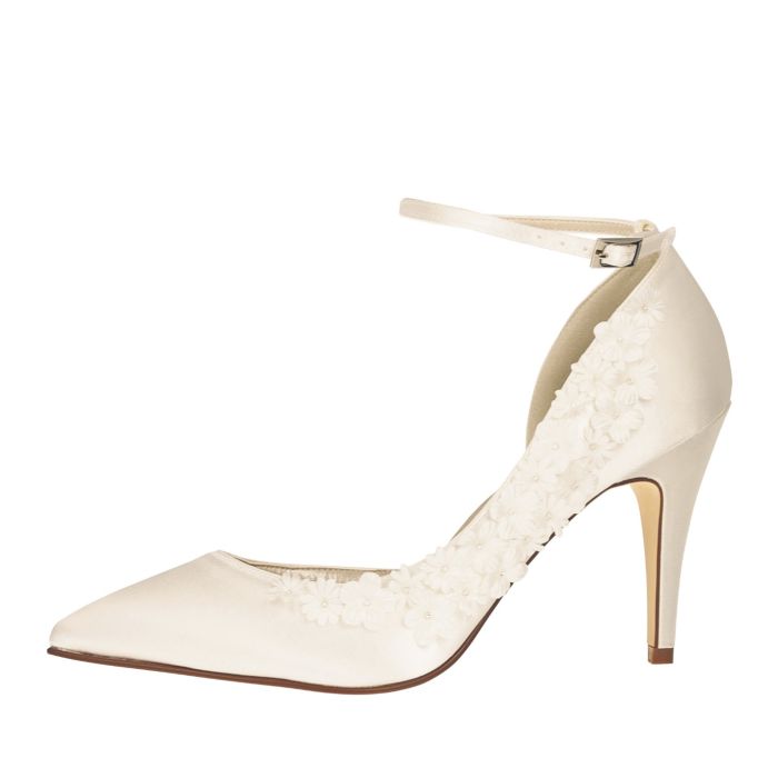 Bridal shoe Fern Ivory Satin/ Flowers