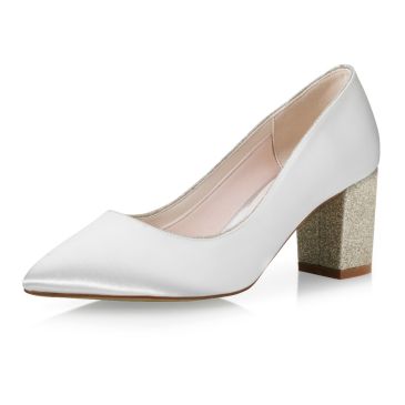 Brautschuhe Bambie Ivory Satin / Silver Fine Glitter
