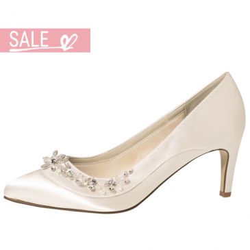 Bridal shoe Bernice Ivory Satin/ Silver Bejewelled