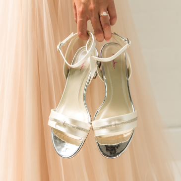 Gail Ivory Satin/Silver Fine Glitter