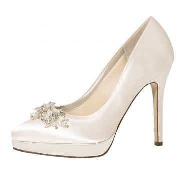 Skye Ivory Satin/ Silver Bejewelled