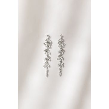 Serafina bridal long earrings with leaf rhinestone