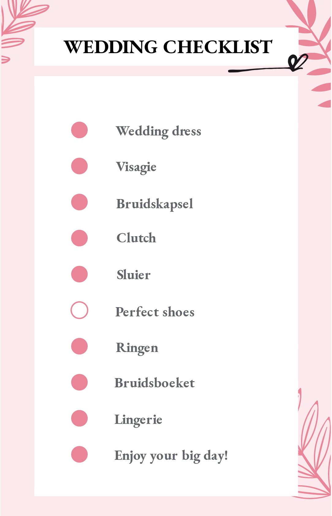 Checklist bruiloft pdf organiseren 